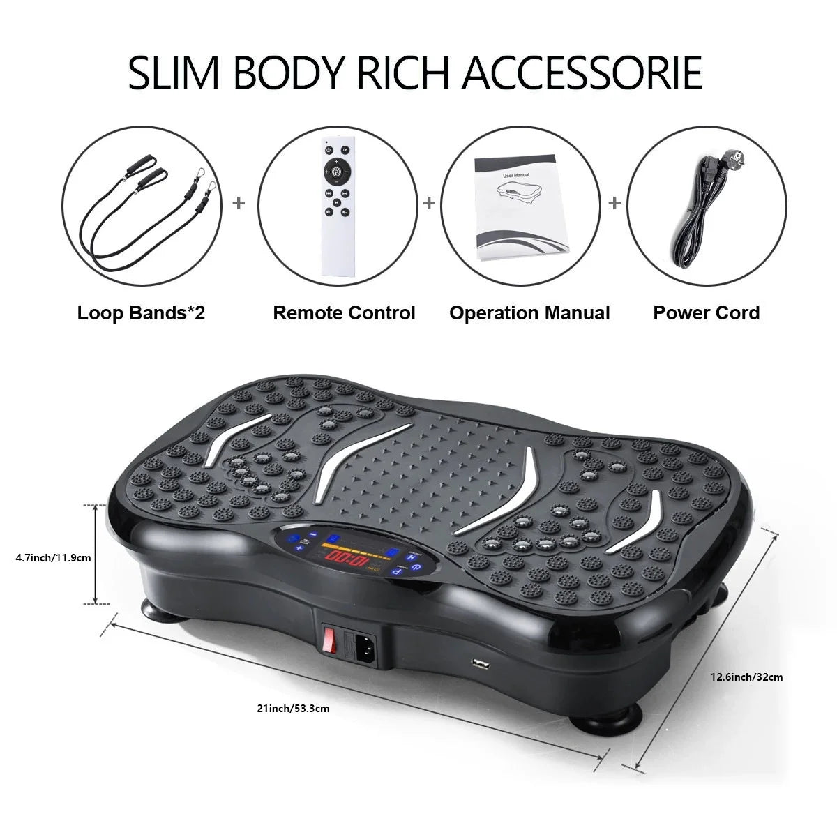 Vibration Plate Board Fitness Exercise Machine with Bluetooth Speaker Fat Burning Weight Loss Resistance Bands for Muscle Toning