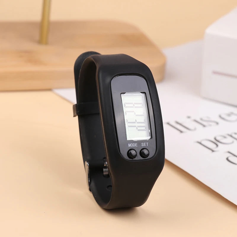 LED Pedometer Bracelet Step Counter Watch with 12/24H Time Display Silicone Fitness Tracker Step Watch