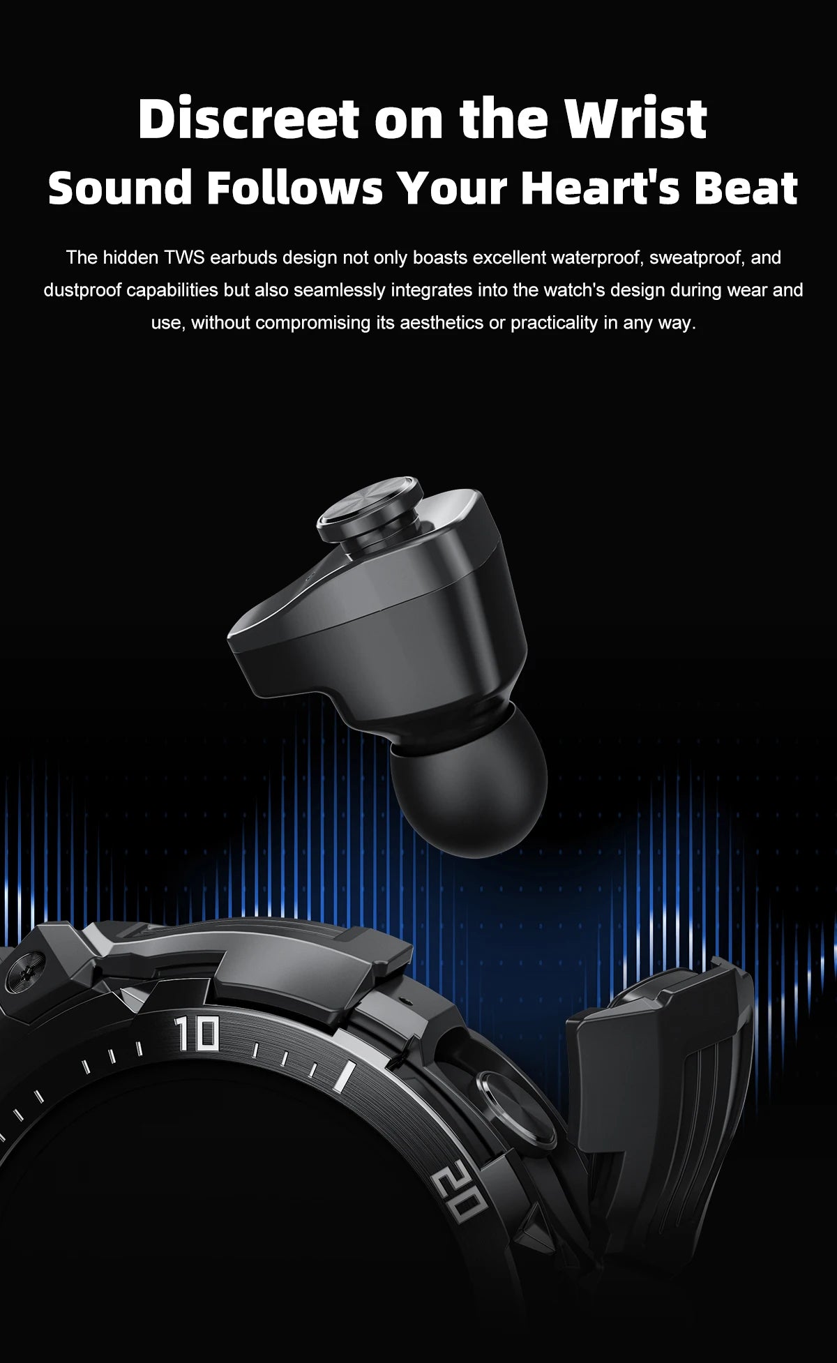 New 3 in 1 Smart Watch for Men With TWS Headset Rugged Military Bluetooth Call Fitness Tracker IP67 Waterproof  for Android iOS
