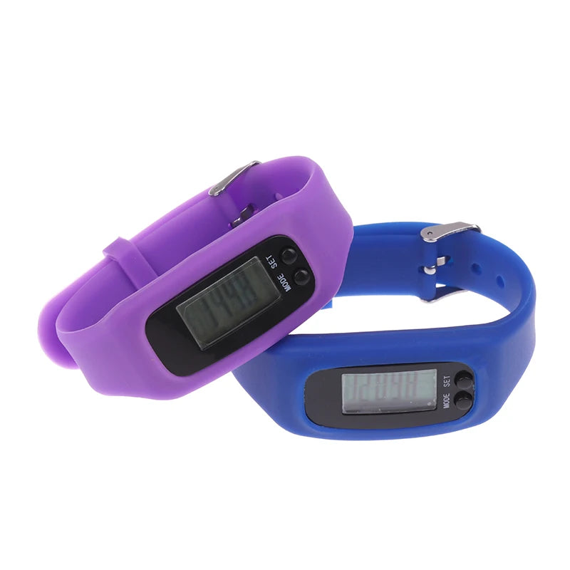 LED Pedometer Bracelet Step Counter Watch with 12/24H Time Display Silicone Fitness Tracker Step Watch