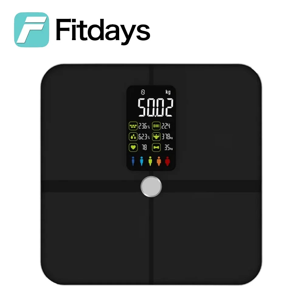 Fitdays 8 Electrode Smart Body Scale Smart Full Body Composition Bioimpedance Scale Digital Body Fat Weight Scale Balance