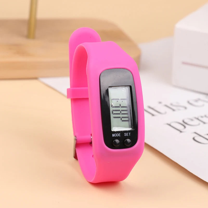 LED Pedometer Bracelet Step Counter Watch with 12/24H Time Display Silicone Fitness Tracker Step Watch