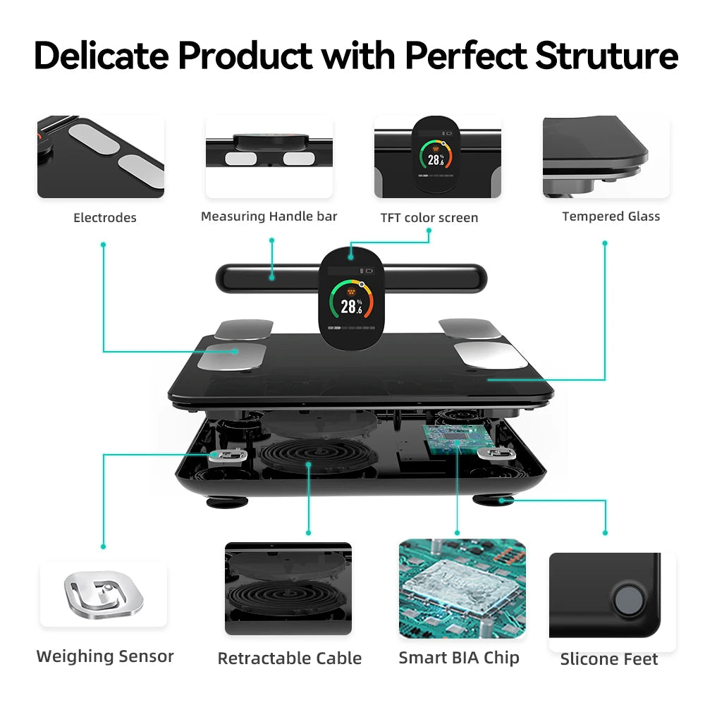 Fitdays Smart Body Composition Scale Hands 8 Electrodes Bioimpedance Balance Scale Professional Gym Smart Body Fat Scale