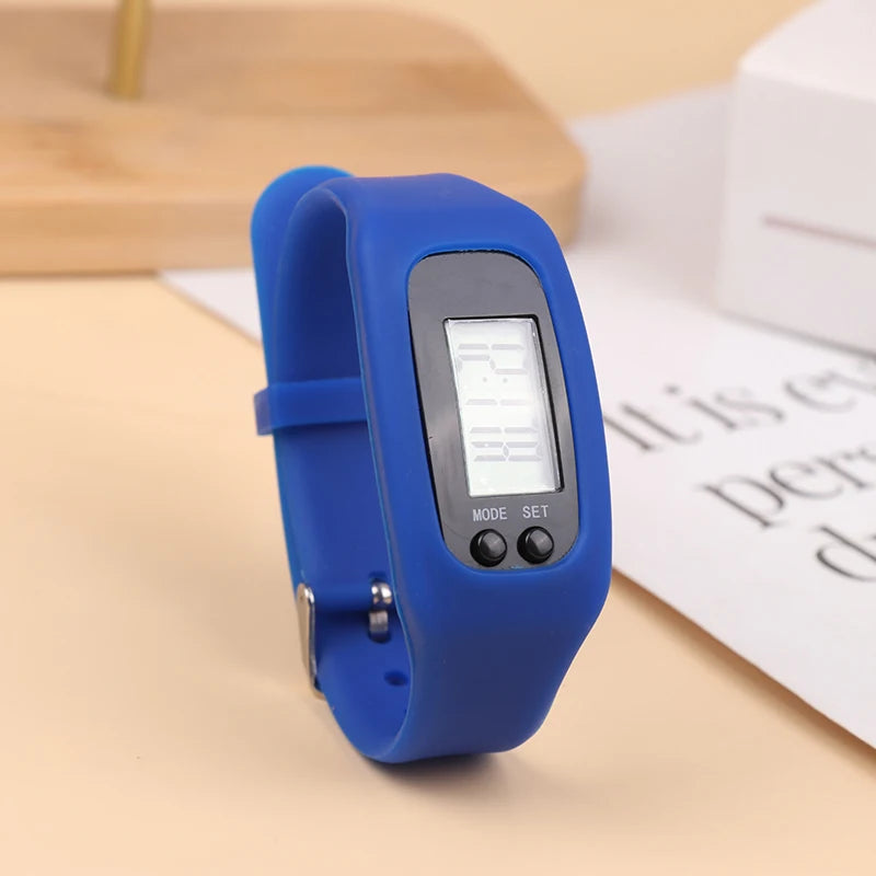 LED Pedometer Bracelet Step Counter Watch with 12/24H Time Display Silicone Fitness Tracker Step Watch