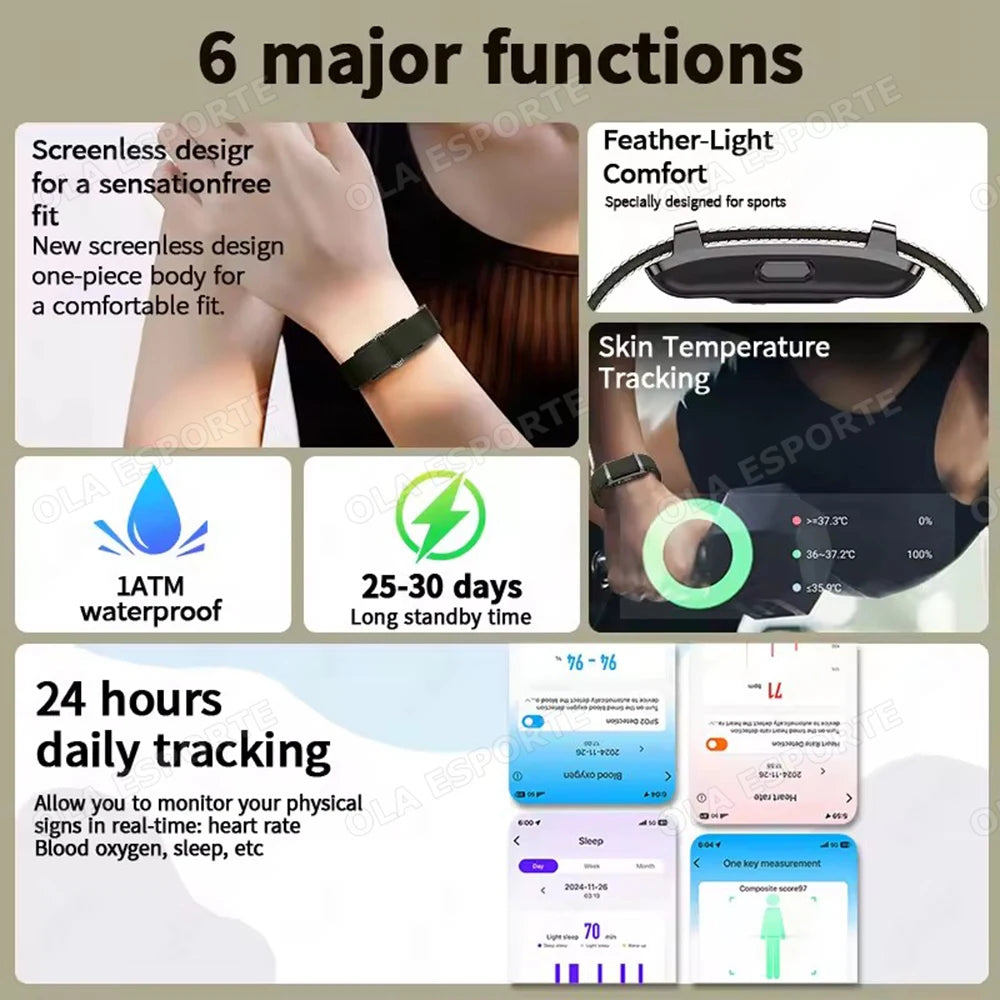 New No Screen Smart Bracelet Fitness Tracker Pedometer Breathable Sport Wristband Message Reminder Heart Rate Monitor Smartwatch