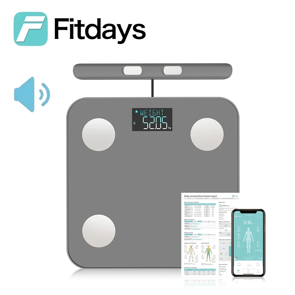 Fitdays 8 Electrode Smart Body Scale Smart Full Body Composition Bioimpedance Scale Digital Body Fat Weight Scale Balance