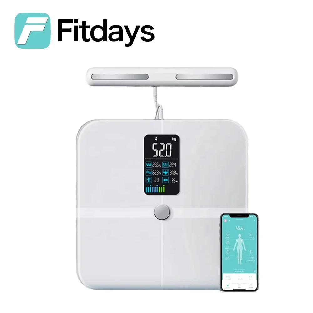 Fitdays 8 Electrode Smart Body Scale Smart Full Body Composition Bioimpedance Scale Digital Body Fat Weight Scale Balance