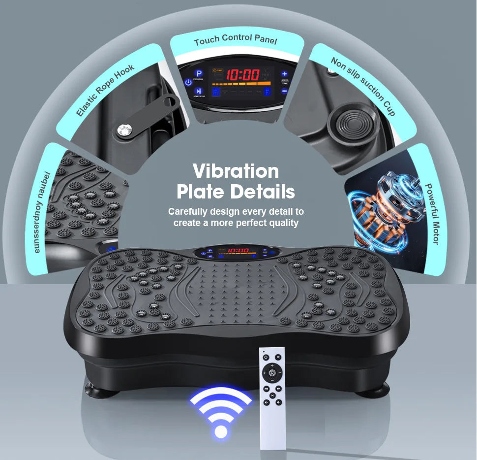 Vibration Plate Board Fitness Exercise Machine with Bluetooth Speaker Fat Burning Weight Loss Resistance Bands for Muscle Toning