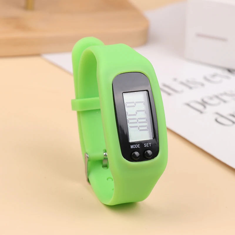 LED Pedometer Bracelet Step Counter Watch with 12/24H Time Display Silicone Fitness Tracker Step Watch