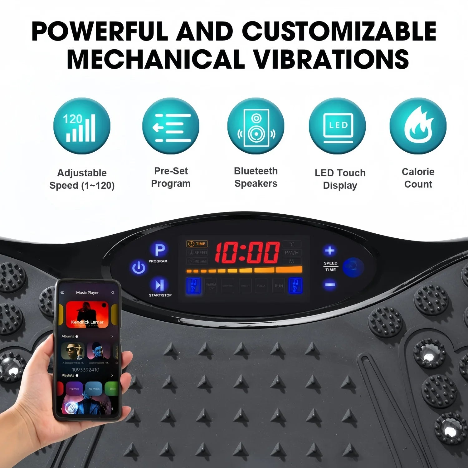 Vibration Plate Board Fitness Exercise Machine with Bluetooth Speaker Fat Burning Weight Loss Resistance Bands for Muscle Toning