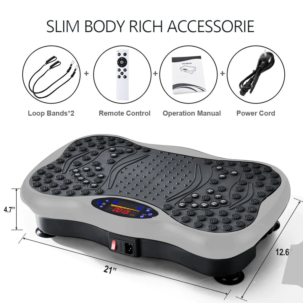 Vibration Plate Board Fitness Exercise Machine with Bluetooth Speaker Fat Burning Weight Loss Resistance Bands for Muscle Toning