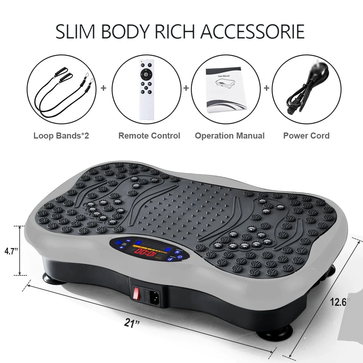 Vibration Plate Board Fitness Exercise Machine with Bluetooth Speaker Fat Burning Weight Loss Resistance Bands for Muscle Toning