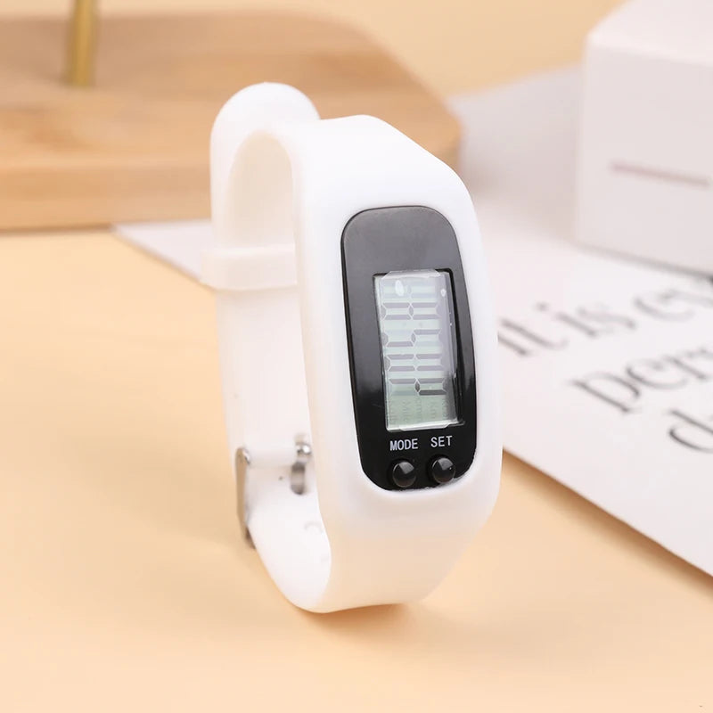 LED Pedometer Bracelet Step Counter Watch with 12/24H Time Display Silicone Fitness Tracker Step Watch