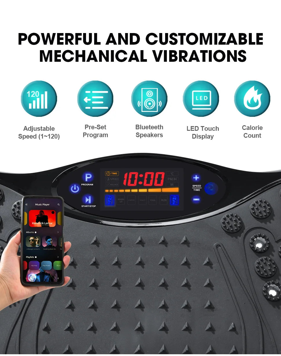 Vibration Plate Board Fitness Exercise Machine with Bluetooth Speaker Fat Burning Weight Loss Resistance Bands for Muscle Toning