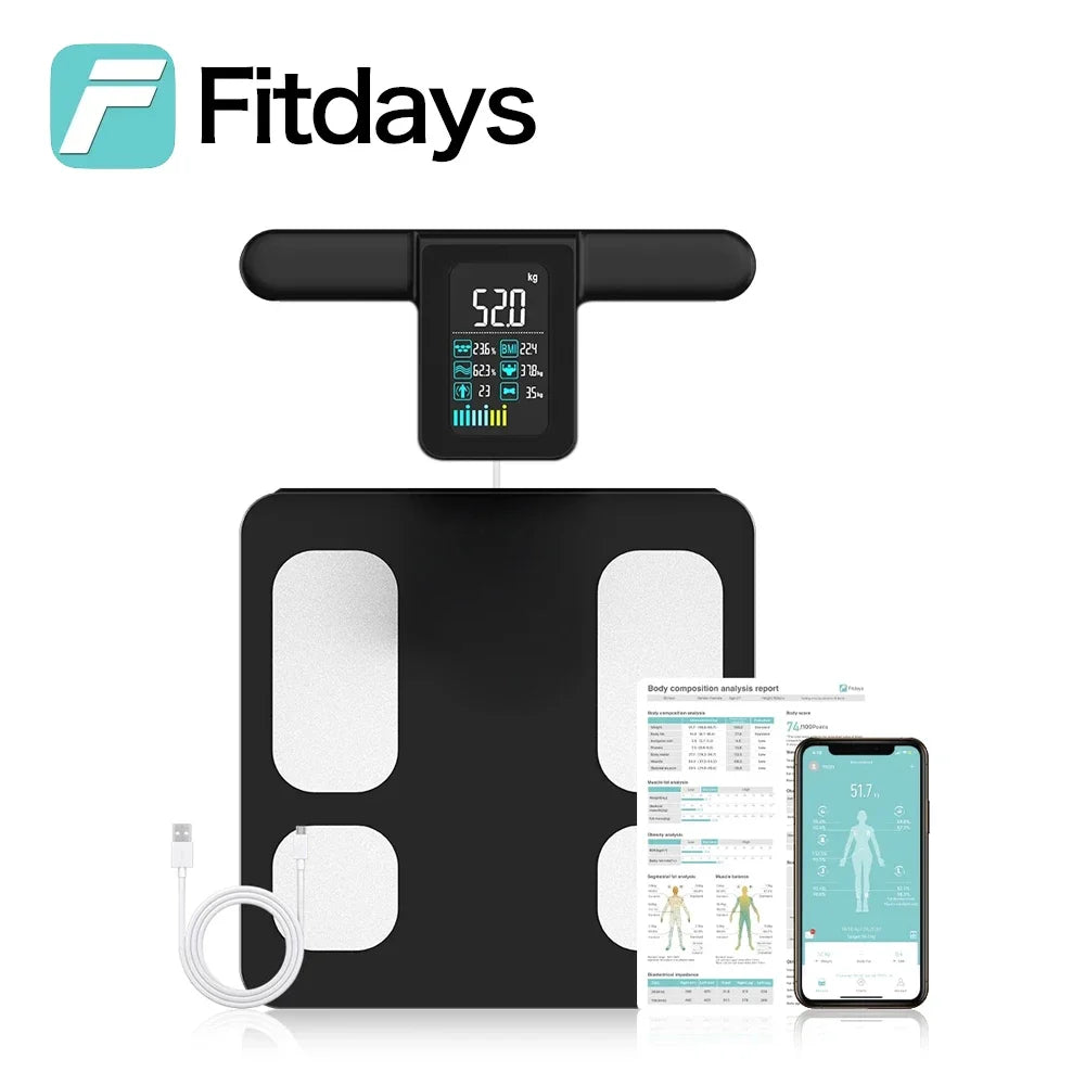 Fitdays Smart Body Composition Scale Hands 8 Electrodes Bioimpedance Balance Scale Professional Gym Smart Body Fat Scale
