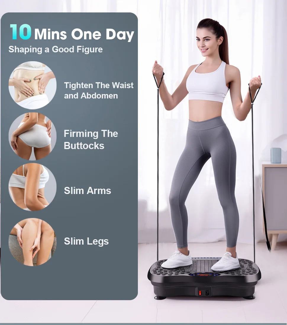 Vibration Plate Board Fitness Exercise Machine with Bluetooth Speaker Fat Burning Weight Loss Resistance Bands for Muscle Toning