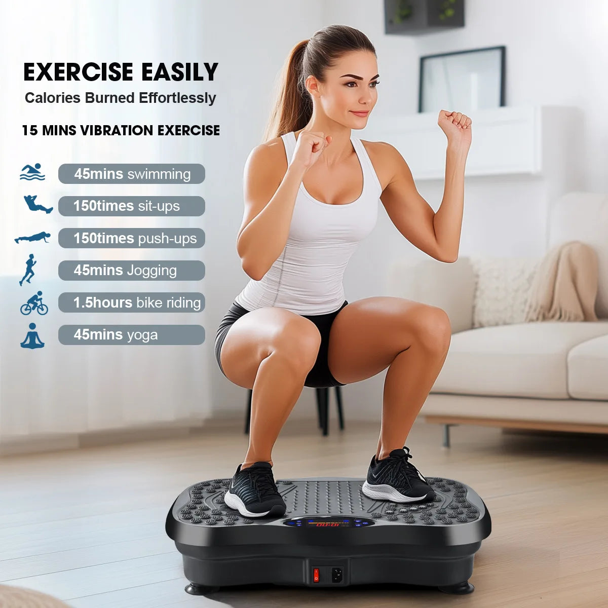 Vibration Plate Board Fitness Exercise Machine with Bluetooth Speaker Fat Burning Weight Loss Resistance Bands for Muscle Toning
