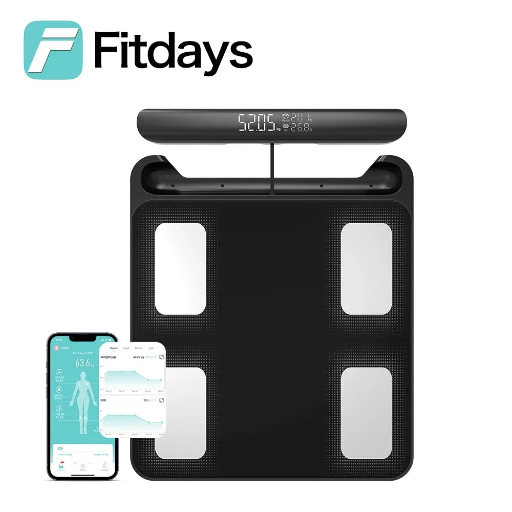 Fitdays 8 Electrode Smart Body Scale Smart Full Body Composition Bioimpedance Scale Digital Body Fat Weight Scale Balance
