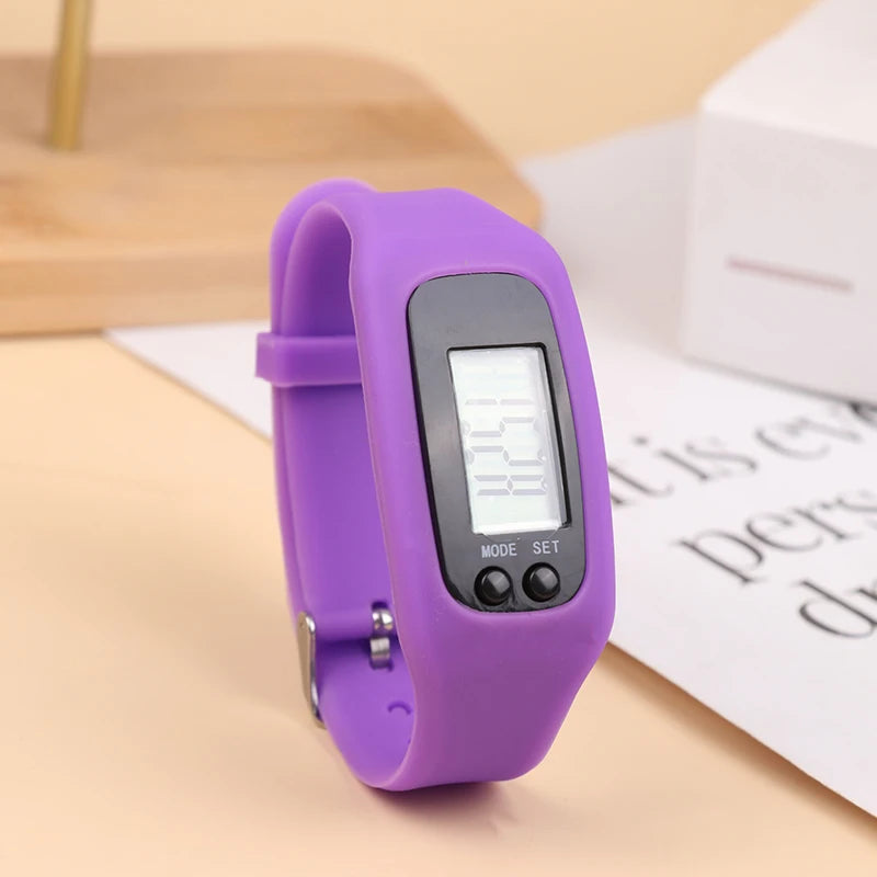 LED Pedometer Bracelet Step Counter Watch with 12/24H Time Display Silicone Fitness Tracker Step Watch