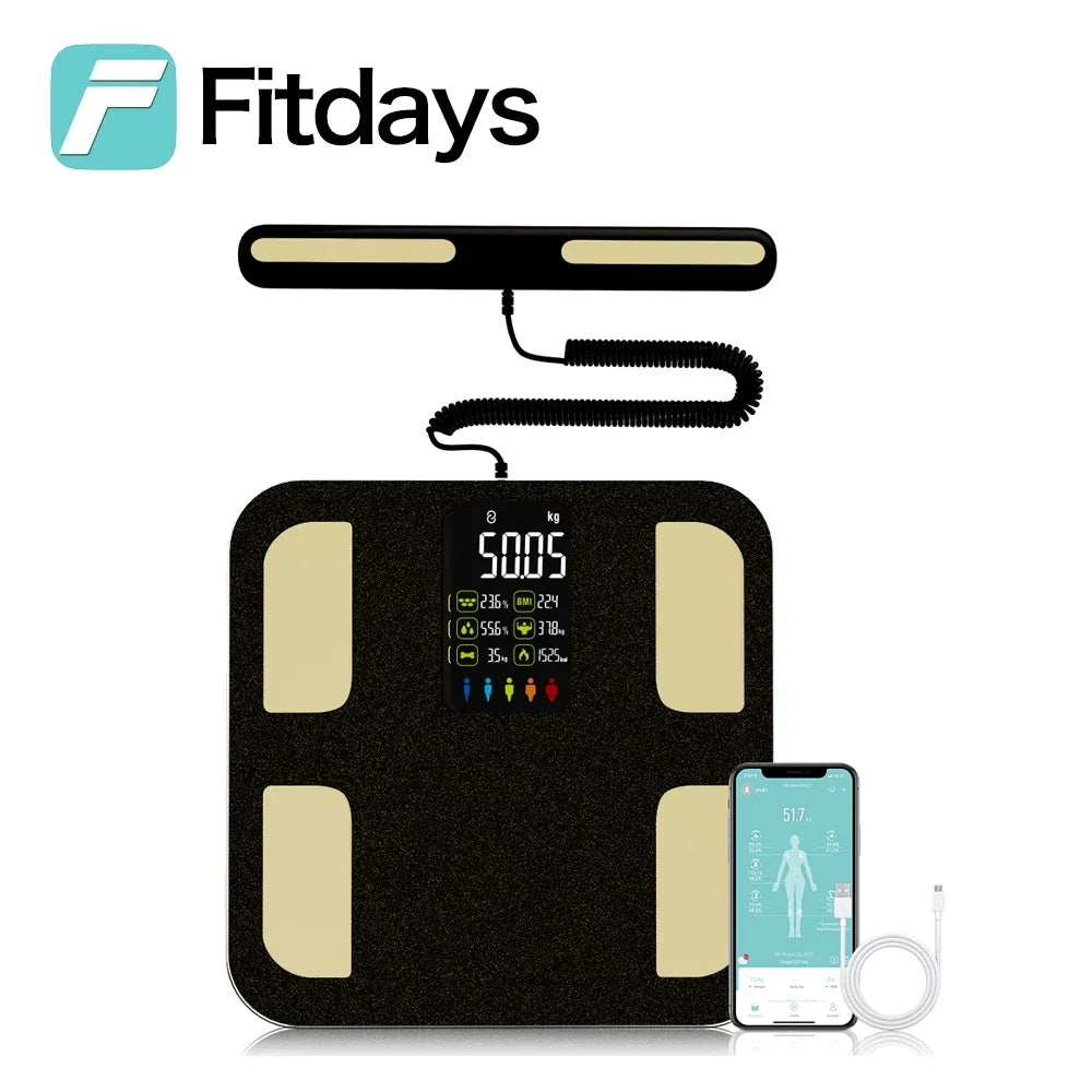 Fitdays Smart Body Composition Scale Hands 8 Electrodes Bioimpedance Balance Scale Professional Gym Smart Body Fat Scale