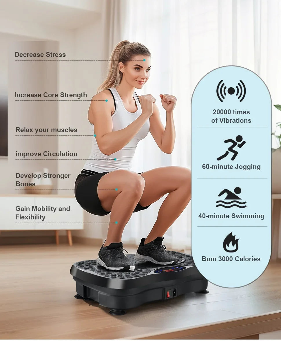 Vibration Plate Board Fitness Exercise Machine with Bluetooth Speaker Fat Burning Weight Loss Resistance Bands for Muscle Toning