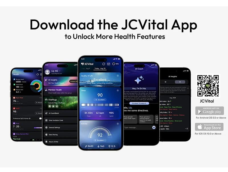 JCVital V5 Black Smart Band Health Trend Monit or Fitness Recovery Bracelet Wearable Device for Rehabilitation