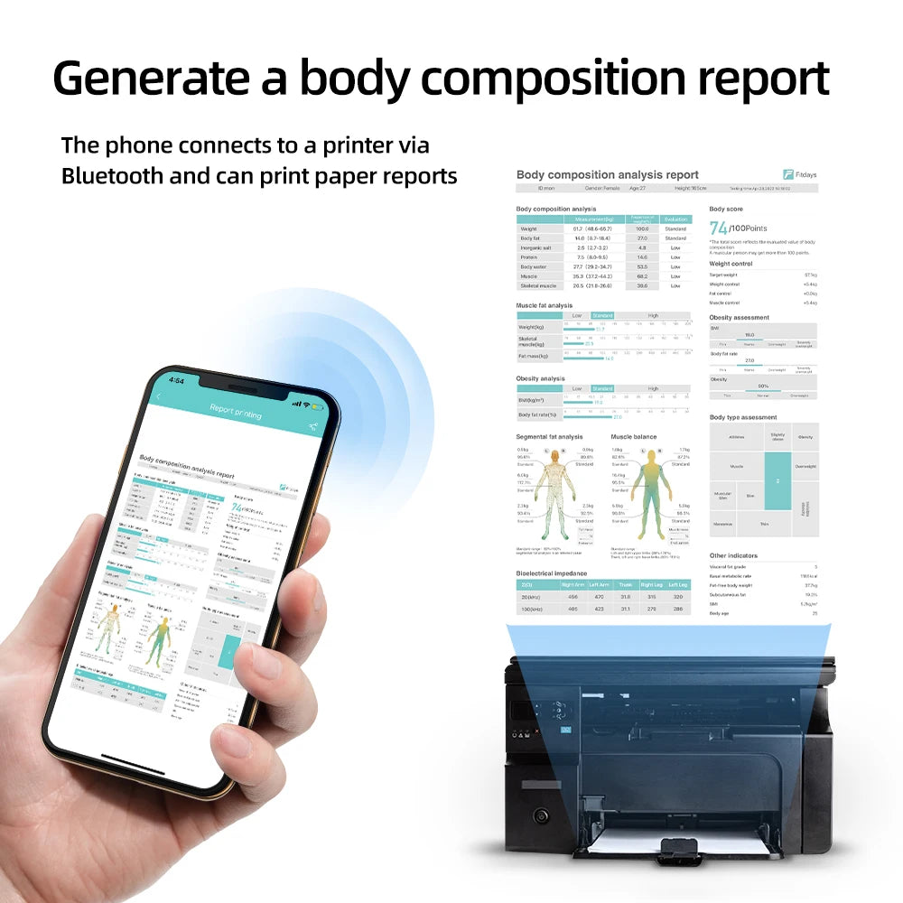Fitdays Smart Body Composition Scale Hands 8 Electrodes Bioimpedance Balance Scale Professional Gym Smart Body Fat Scale