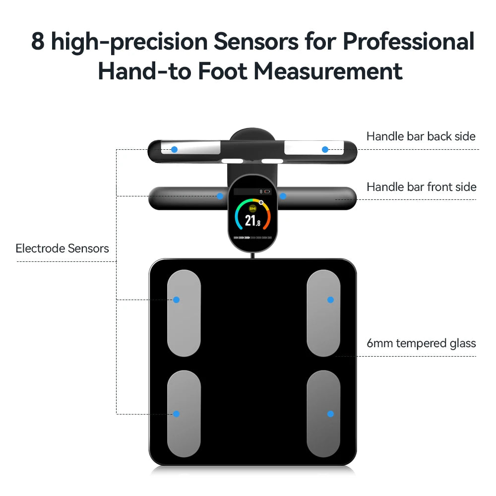 Fitdays Smart Body Composition Scale Hands 8 Electrodes Bioimpedance Balance Scale Professional Gym Smart Body Fat Scale