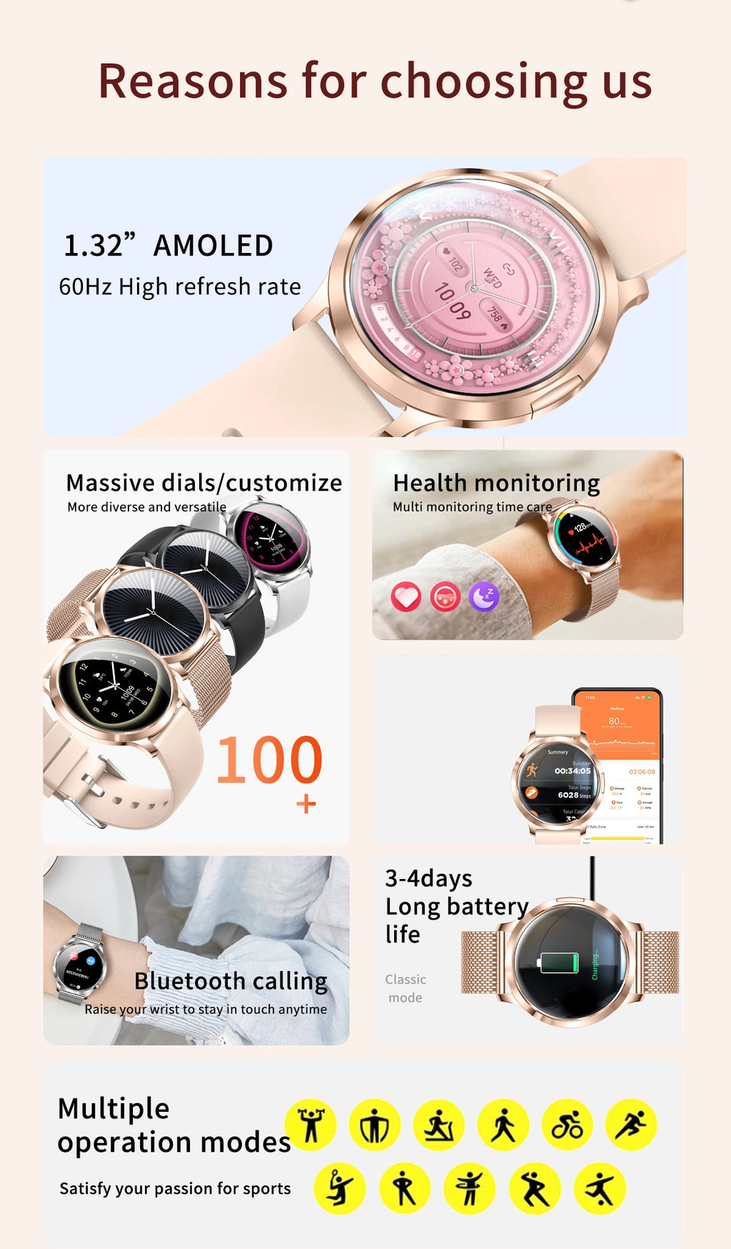 2026 New Smart Watch For Women Gift 1.32 Inch Full Touch Screen Sports Fitness Watches Bluetooth Calls Digital Smartwatch Ladies
