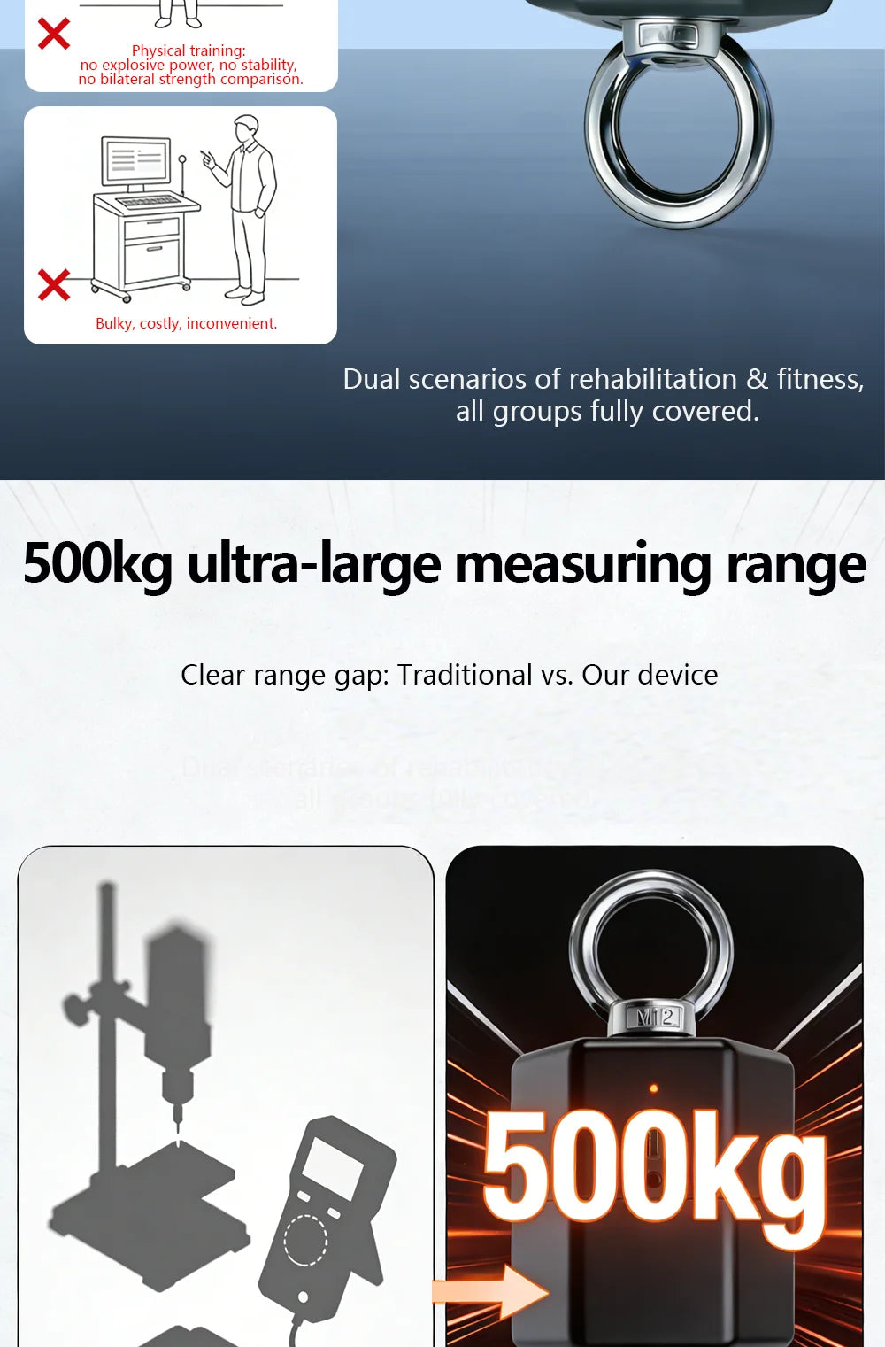 2026 New 500kg High-Precision Isometric Strength Tester, Fitness  Power Testing Equipment,