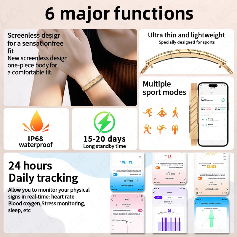 No Screen Smart Band Bracelet New Sports Women Fitness Tracker Heart Rate Blood Oxygen Sleep Monitor Pedometer Smartwatch 2026